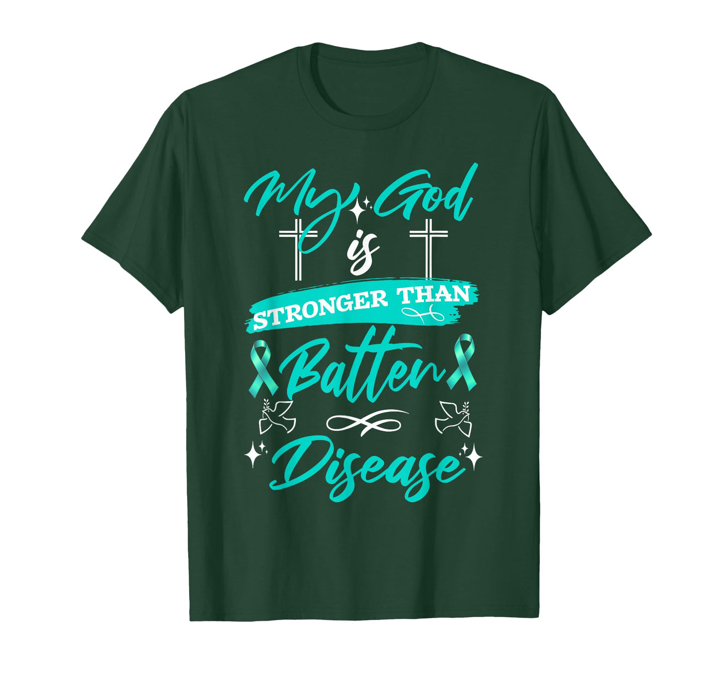 My God is Stronger Than Batten Disease Warrior Teal Ribbon T-Shirt