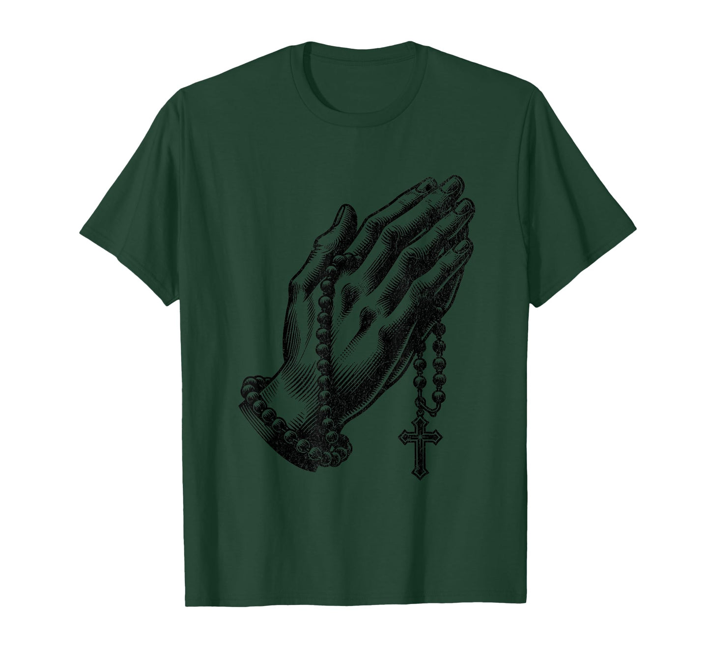 Catholic Rosary Beads Praying Hands Christian Religion T-Shirt, Small, Grey