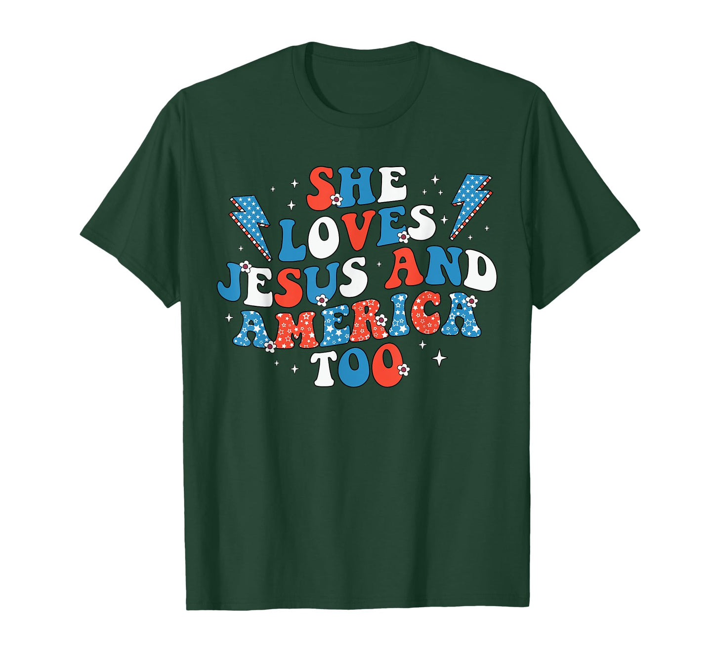 She Loves Jesus And America Too Flag Christian 4th Of July T-Shirt for Women Men