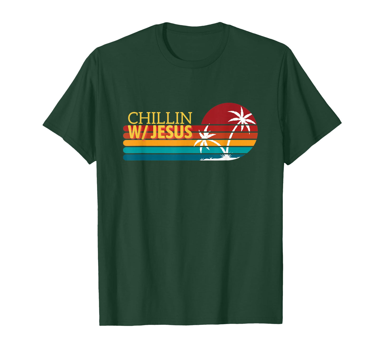 Chillin with Jesus Sunset Palm Retro Party Christian God T-Shirt