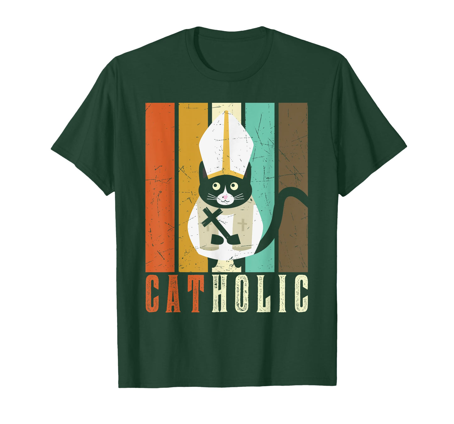Funny Catholic T Shirts, Cat-holic Cat Lover Retro Vintage T-Shirt