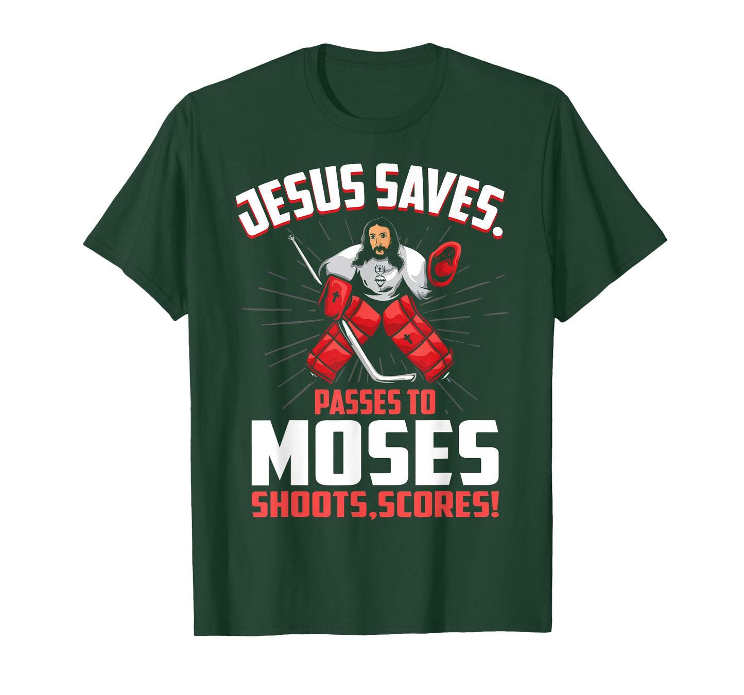 Jesus Saves Hockey Goalie Passes Moses Funny Religious Sport T-Shirt