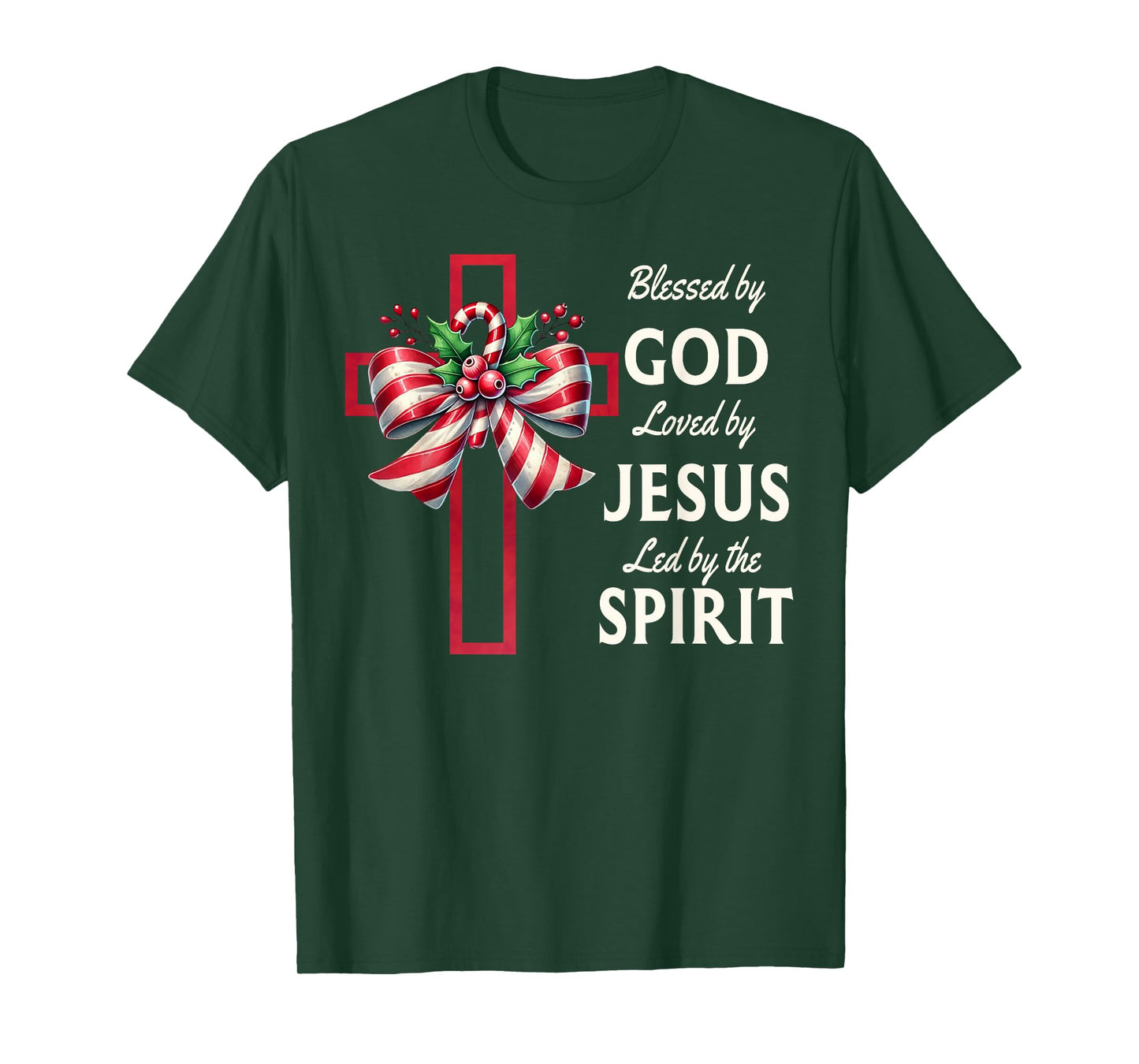 Blessed By God Loved By Jesus Beautiful Candy Cane Cross T-Shirt