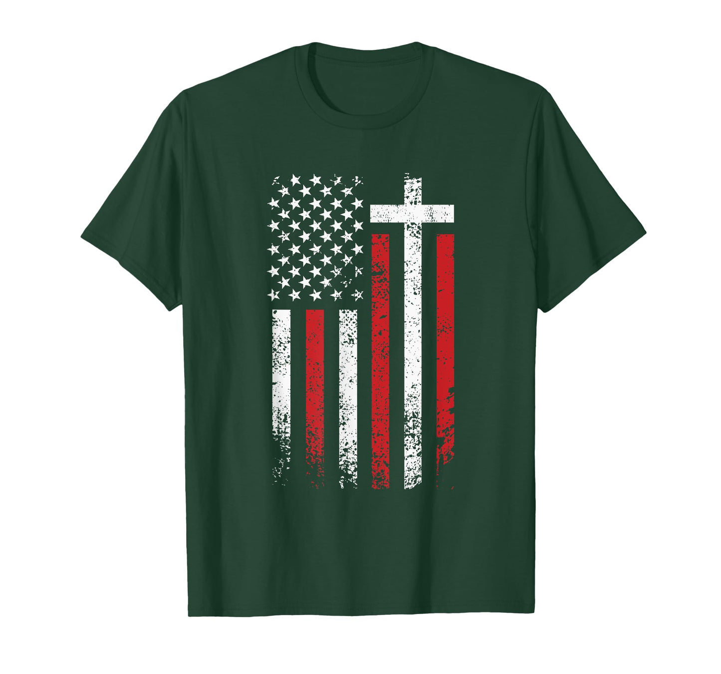 American Flag Cross Christmas Patriotic Religious Christian Women Kids Men T-Shirt