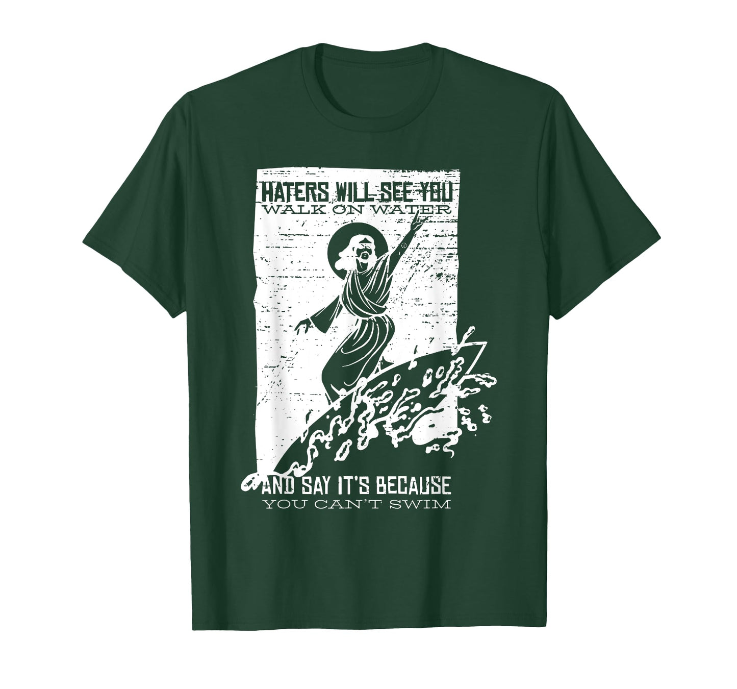 Vintage Surfing Jesus Shirt HATERS WILL SEE YOU WALK O WATER T-Shirt