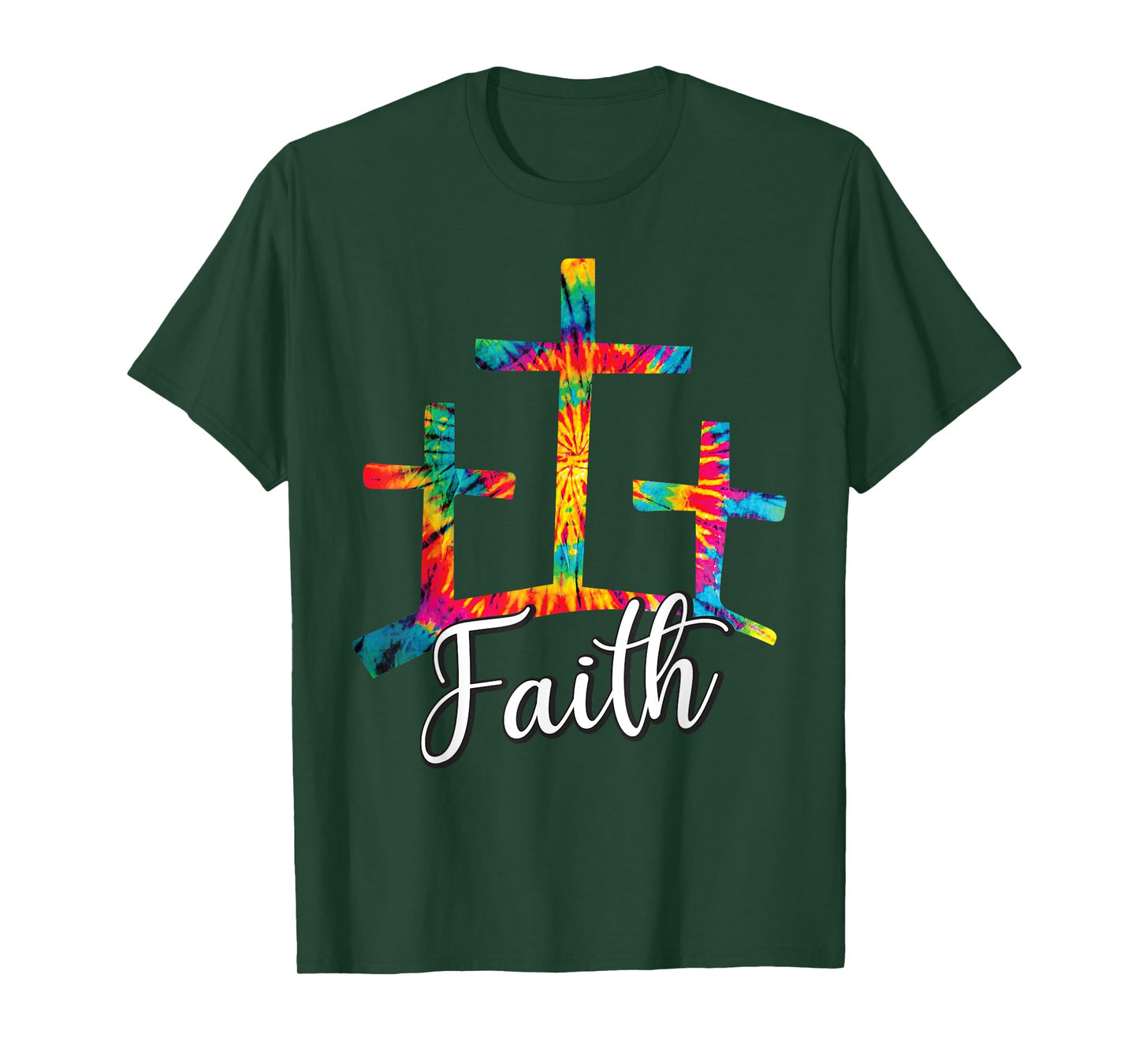 Faith Jesus Christian Cross Tie Dye Rainbow Religious Bible T-Shirt