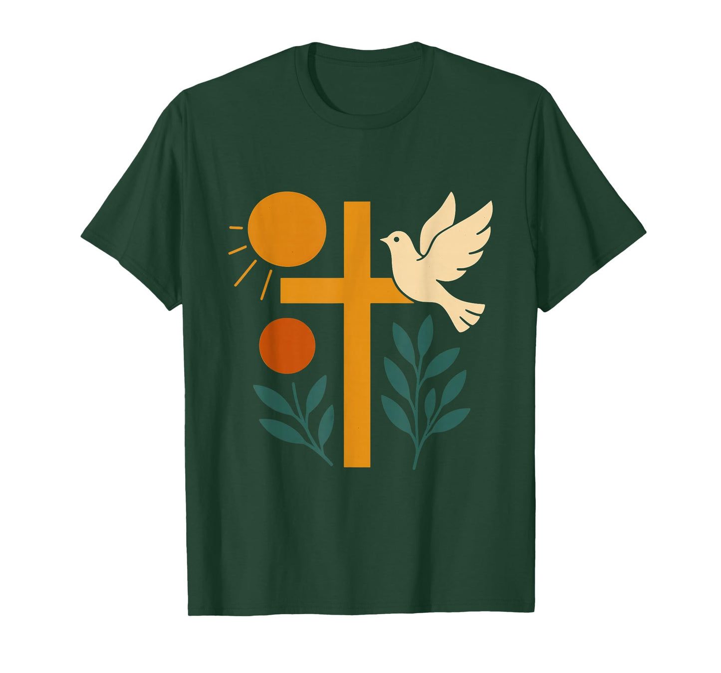 Mid Century Christian Faith Cross Dove and Sun T-Shirt