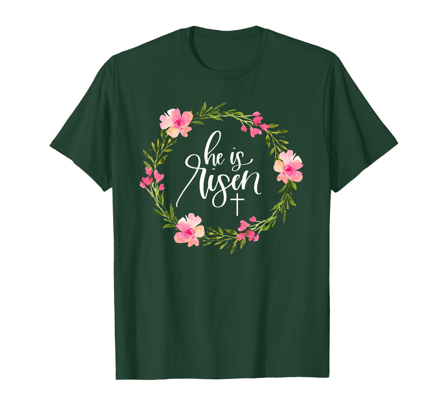 He is Risen Jesus Christian Happy Easter Floral Wreath Shirt T-Shirt