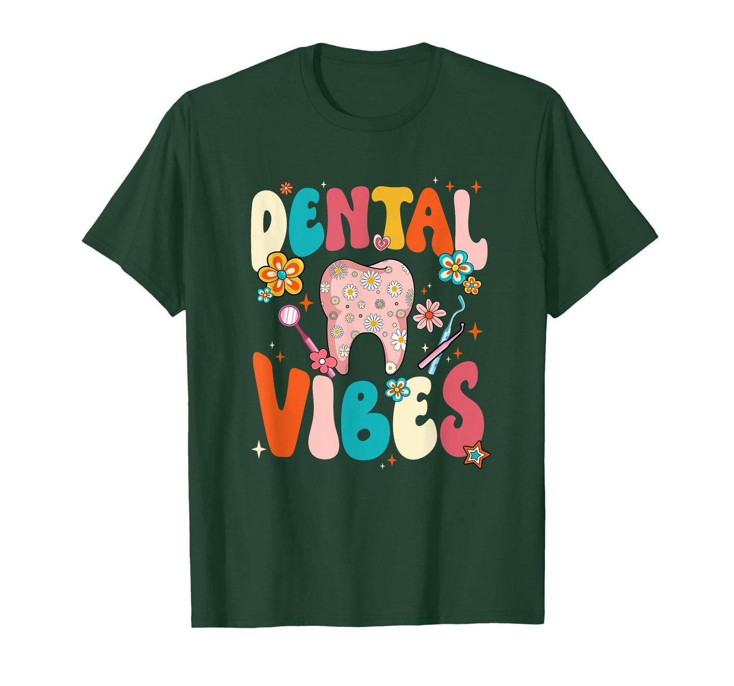 Retro Groovy Dental Vibes Funny Dentist Hygienist Women T-Shirt