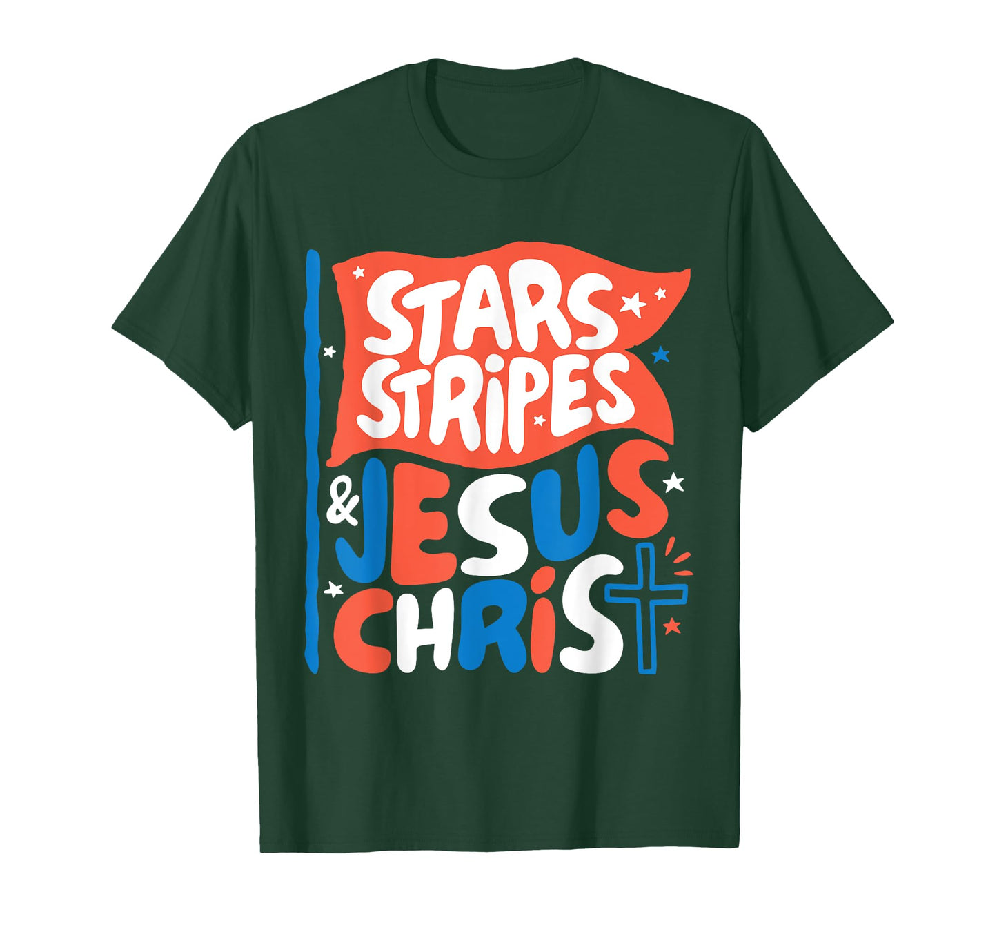 Groovy Christian Jesus Christ Stars Stripes 4th Of July USA T-Shirt