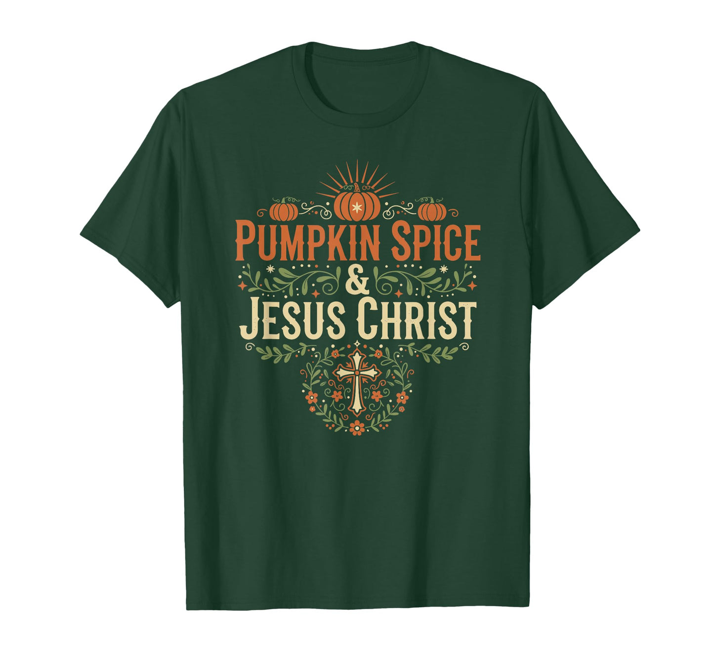 Pumpkin Spice and Jesus Christ Floral Cross Autumn Faith T-Shirt
