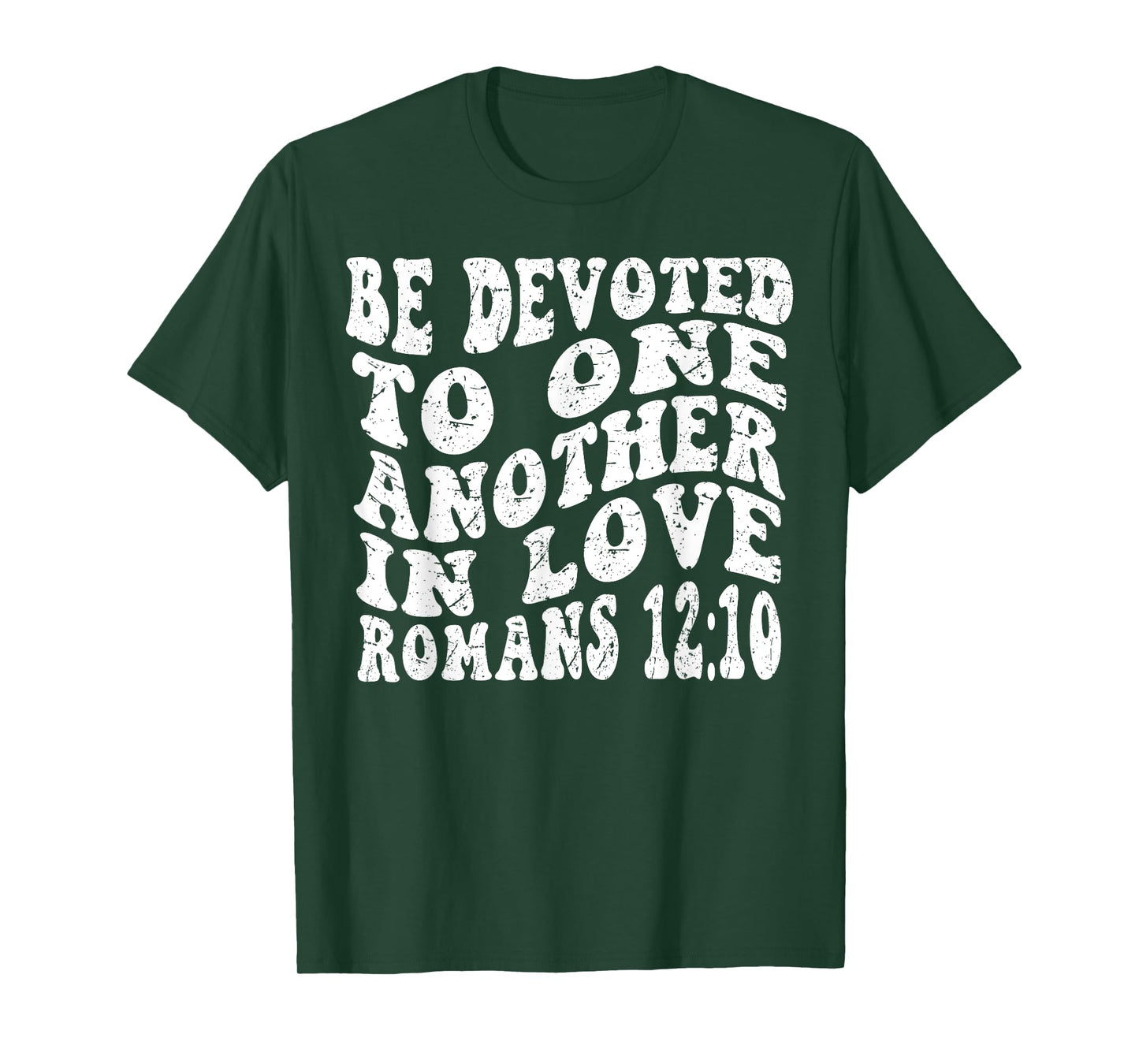 Retro Groovy Faith Romans 12 10 Be devoted to one another in T-Shirt