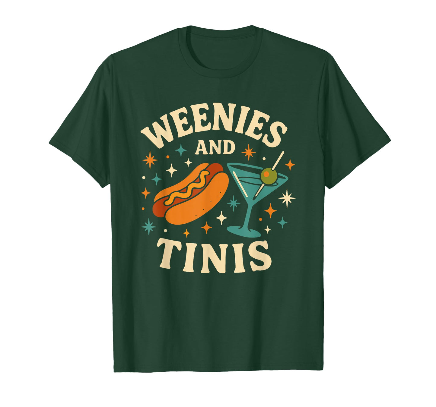 Weenies and Tinis Retro Hotdog Martini Party Art T-Shirt