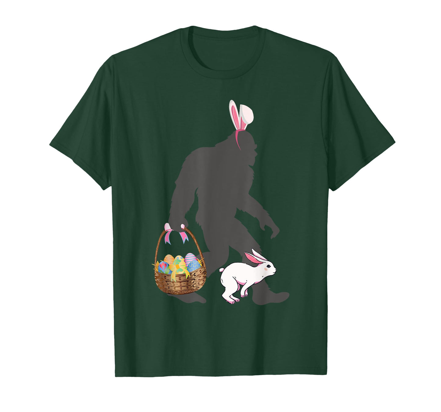 Funny Bigfoot with Easter Basket Bunny Rabbit Easter Bigfoot T-Shirt