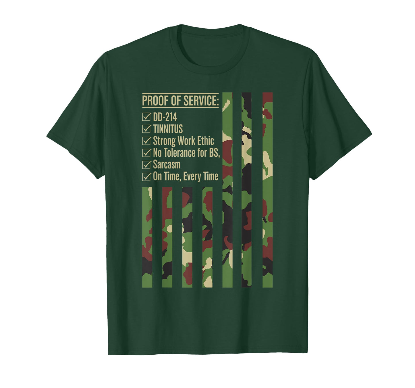 Proof of Service t shirt Camouflage Strip USA Flag DD-214 T-Shirt