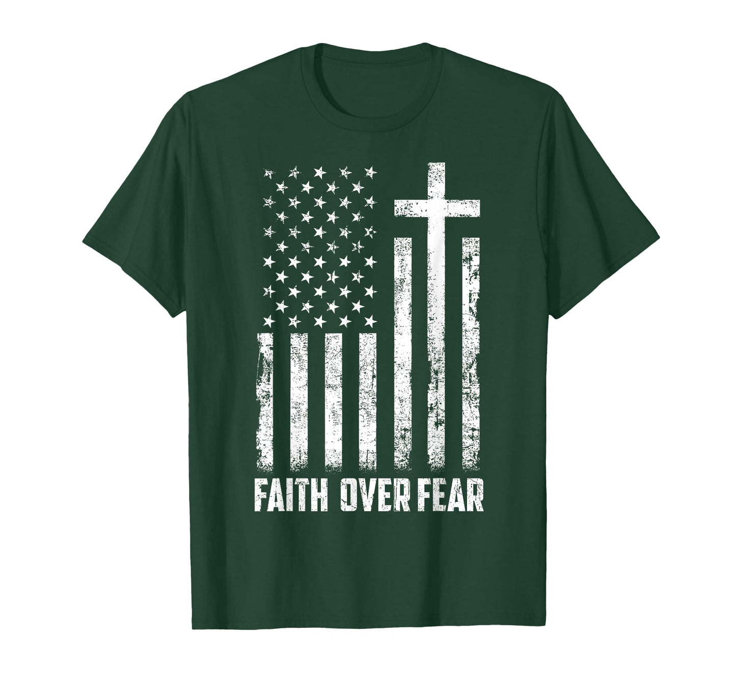 USA Flag Patriotic American Gift Faith Over Fear Prayer Men T-Shirt