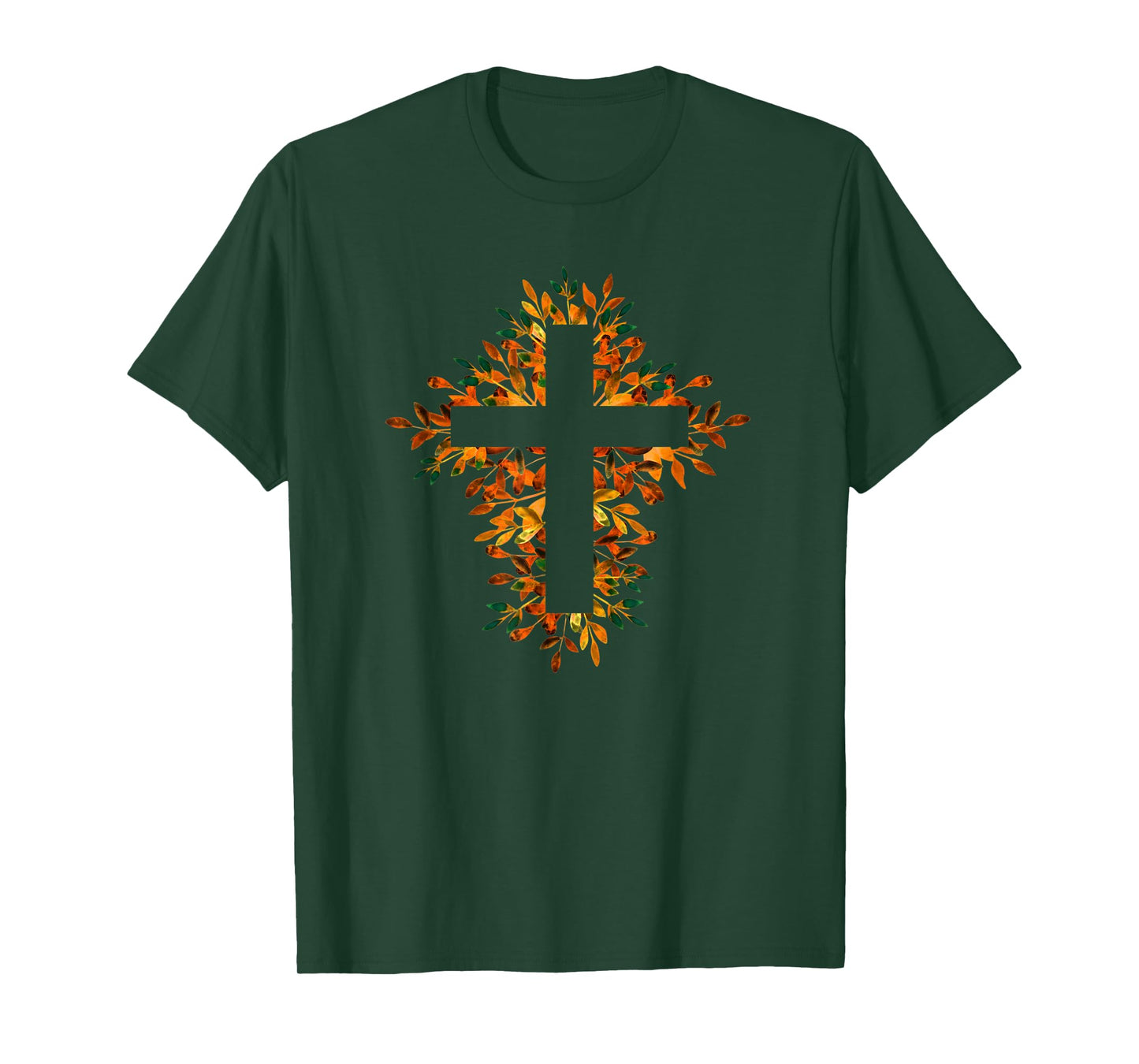 Brown Orange Fall Autumn Floral Cross Christian Faith Lover T-Shirt