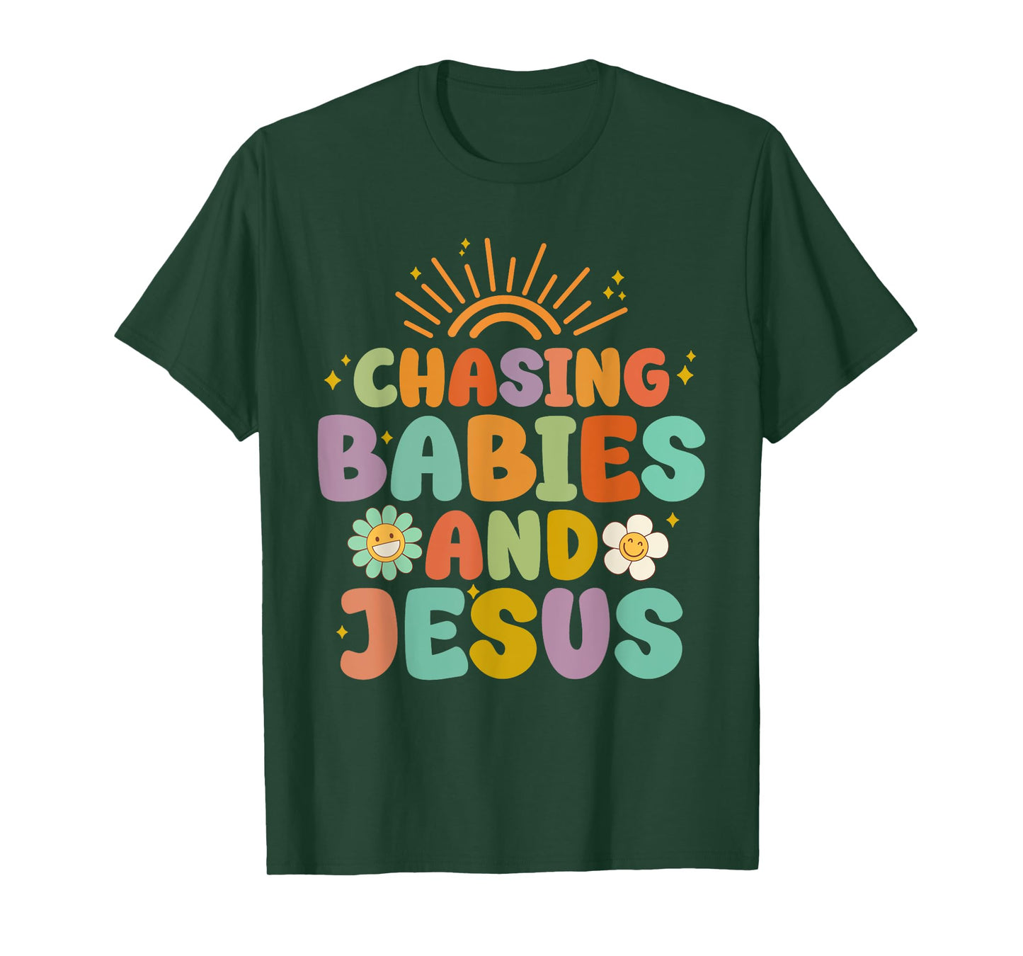 Mom Chasing Babies And Jesus Religious Christian Women T-Shirt