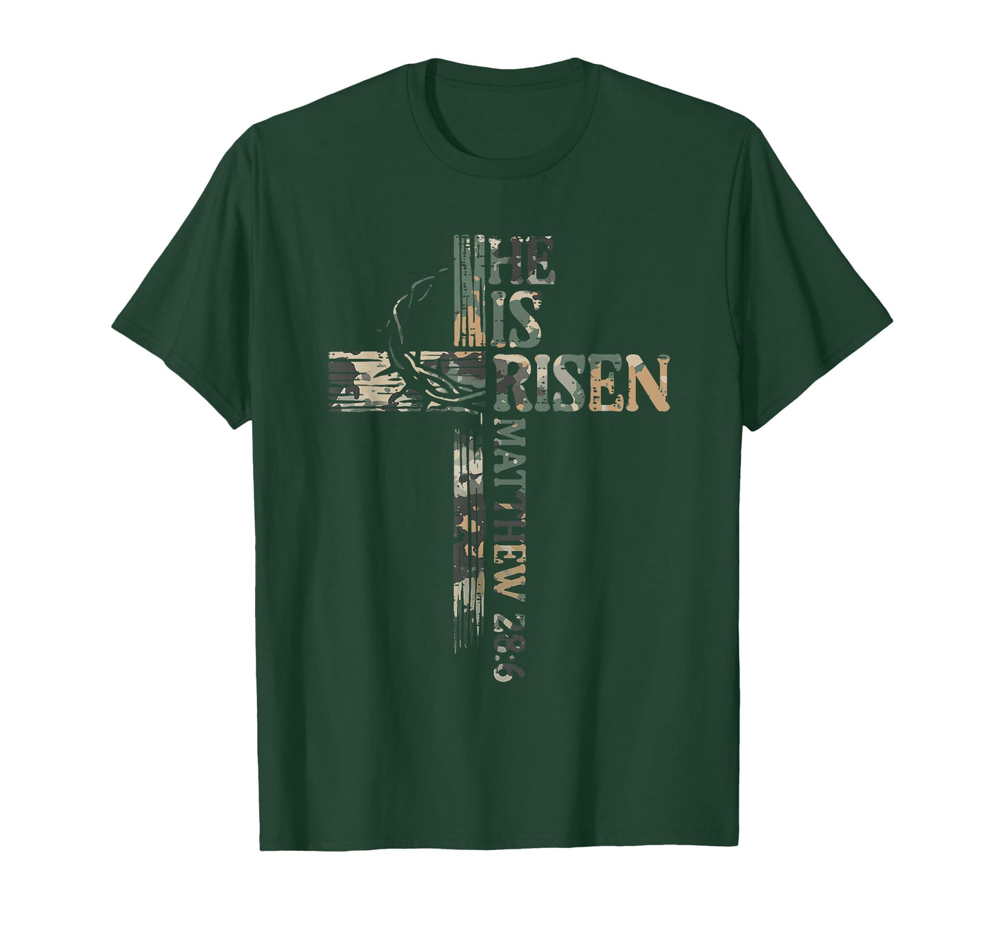 Vintage Camo Cross He Is Risen Jesus Christian Religious T-Shirt