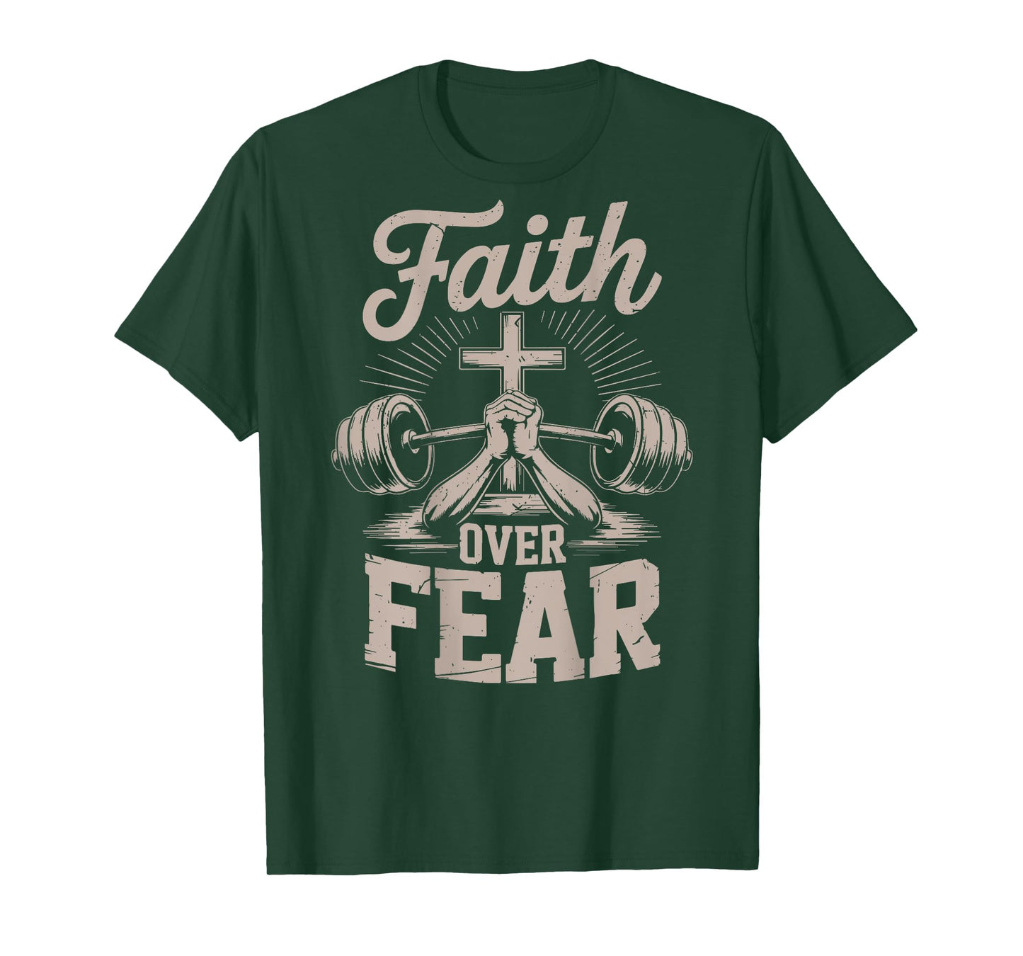 Men's Faith Over Fear Christian Gym Workout Graphic On Back T-Shirt