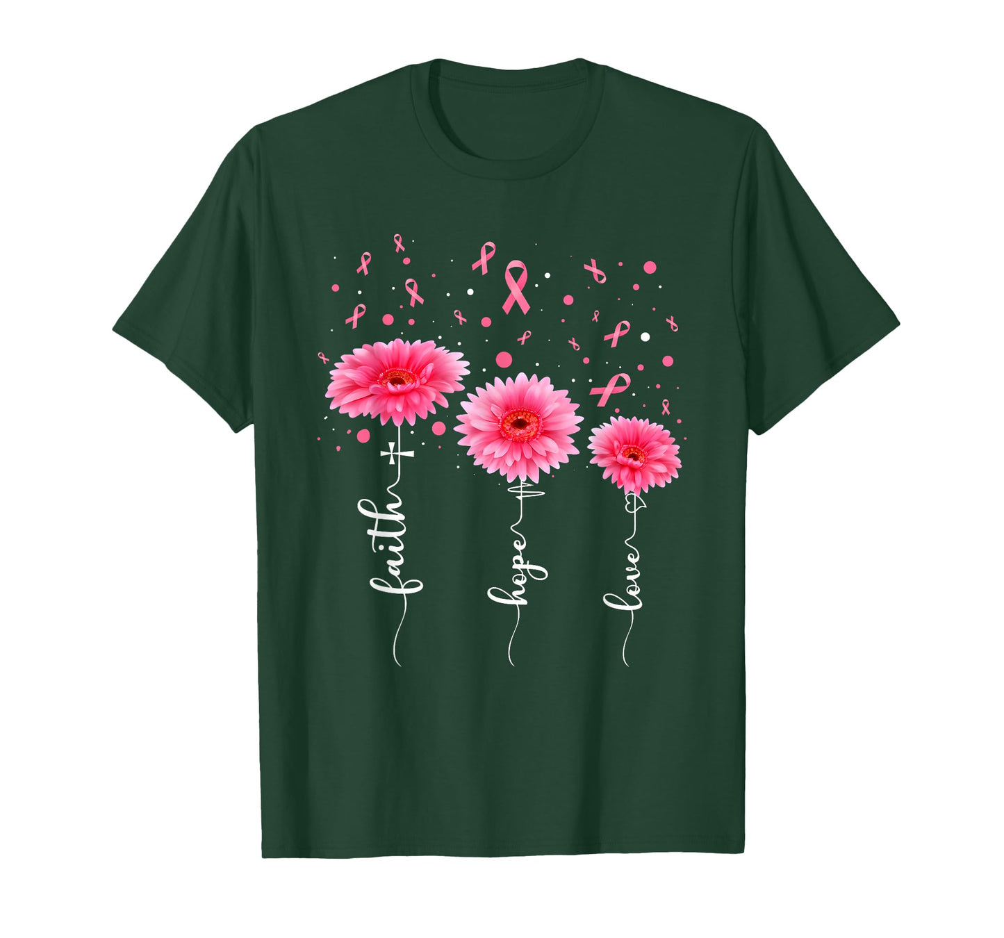 Faith Hope Love Flowers Breast Cancer Awareness Support T-Shirt