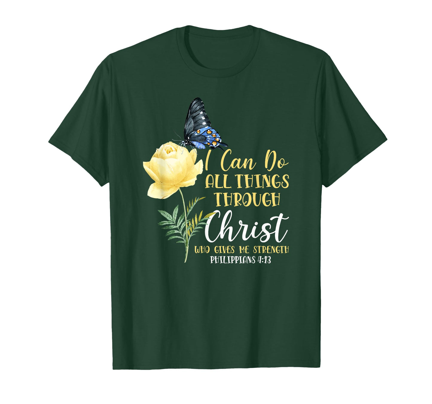 Christian Bible Verse Butterfly Flower Philippians 4:13 T-Shirt