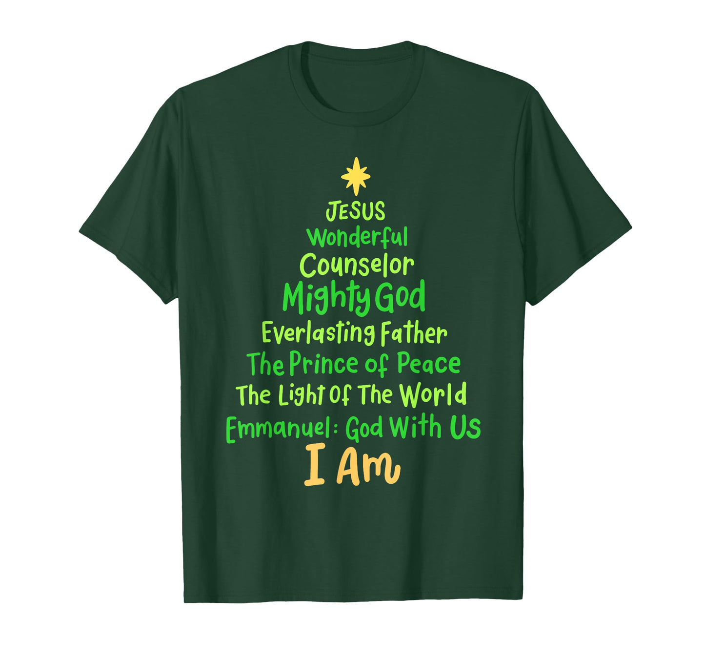 Christian Christmas Jesus Bible Names Xmas Tree Shaped T-Shirt