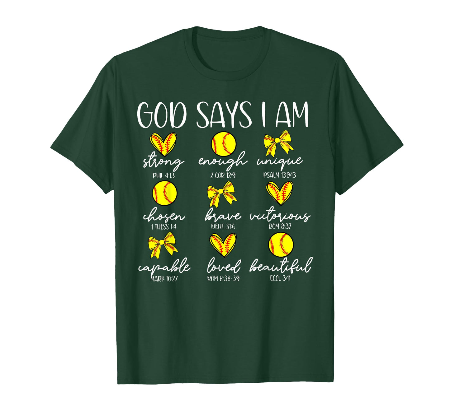 Coquette Bows God Say I Am Christian Softball Bible Verse T-Shirt