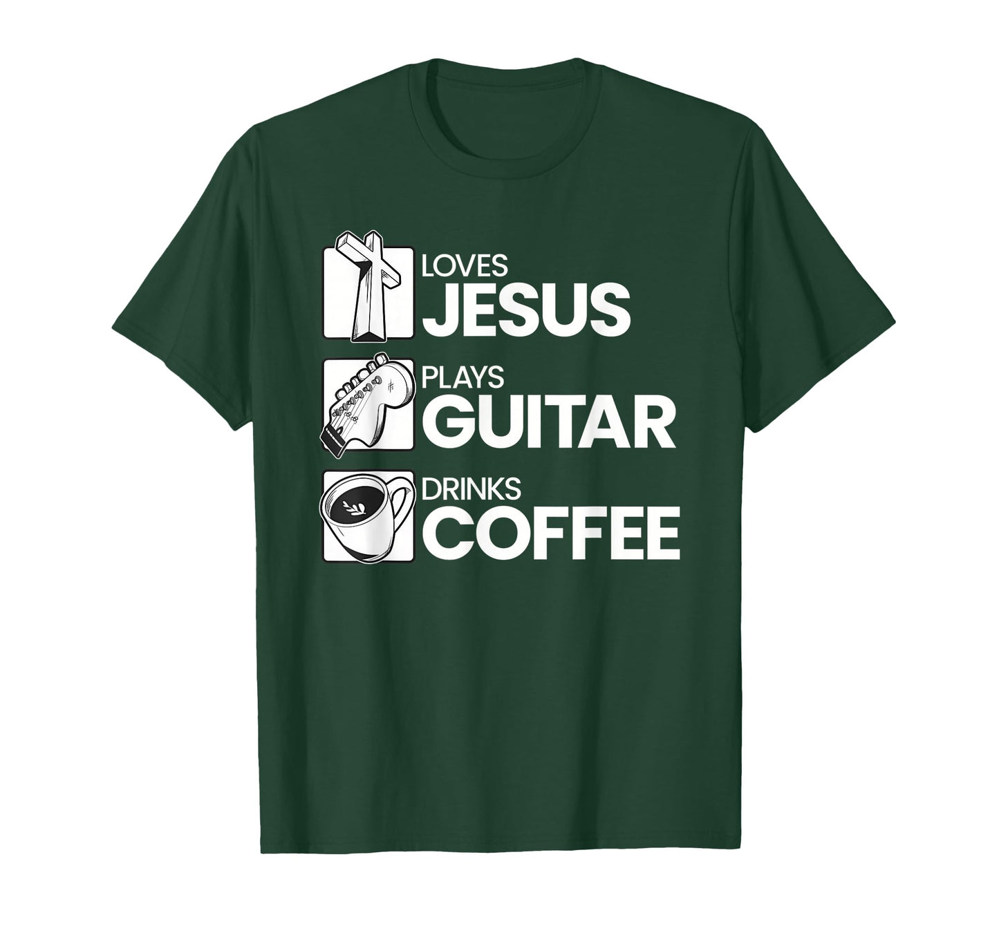 Funny Loves Jesus Plays Guitar Drinks Coffee Jesus Cross Tee T-Shirt