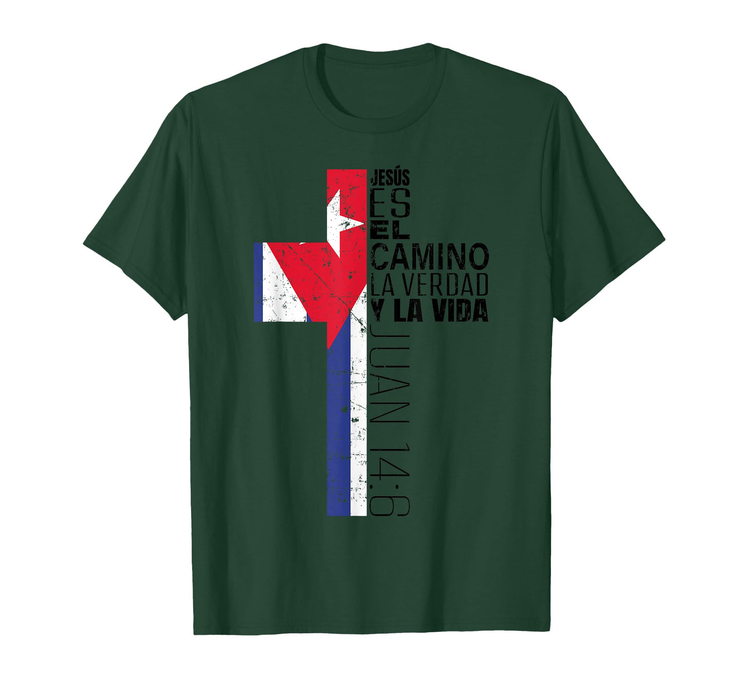 Christian Spanish Gifts Men Women Jesus Juan 14:6 Cuban Flag T-Shirt