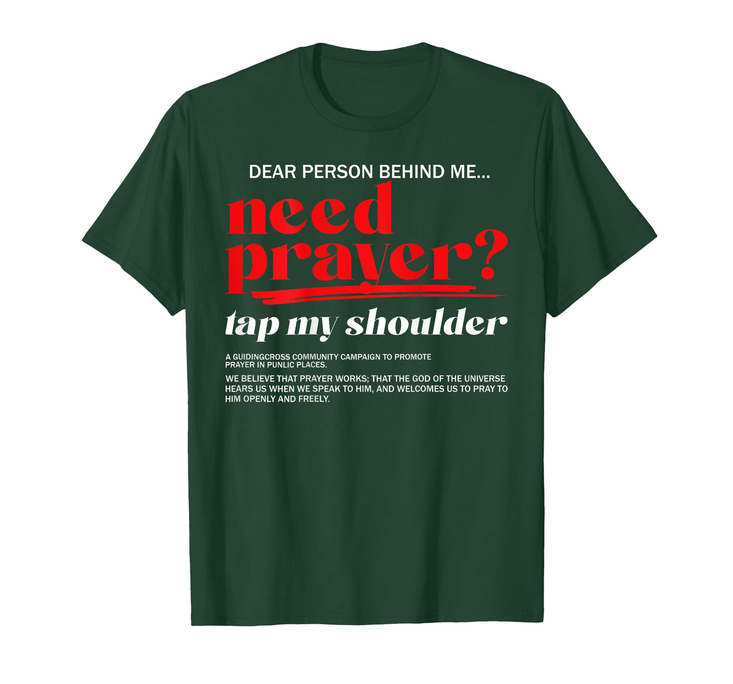 Need Prayer Tap My Shoulder Christian Men Women (On Back) T-Shirt