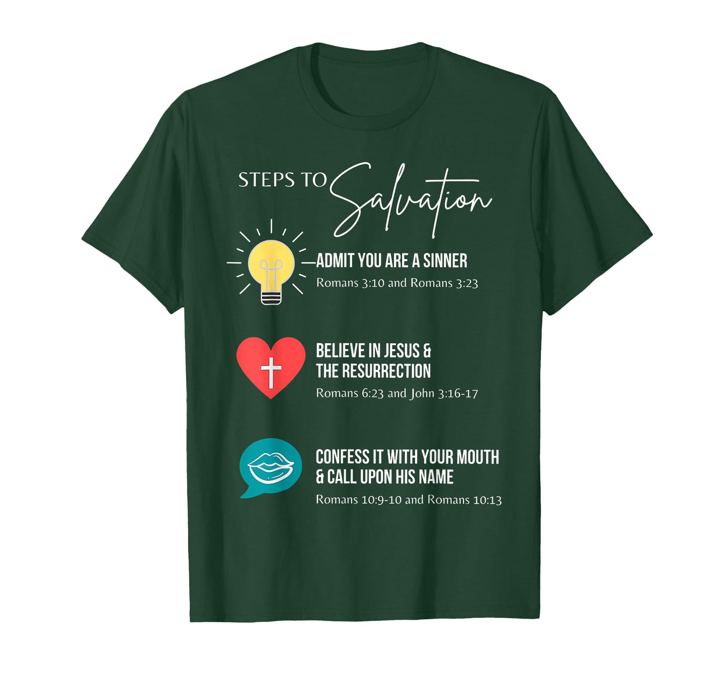 Steps To Salvation Romans 10;9 Thru 13 John 3 16 Christian T-Shirt