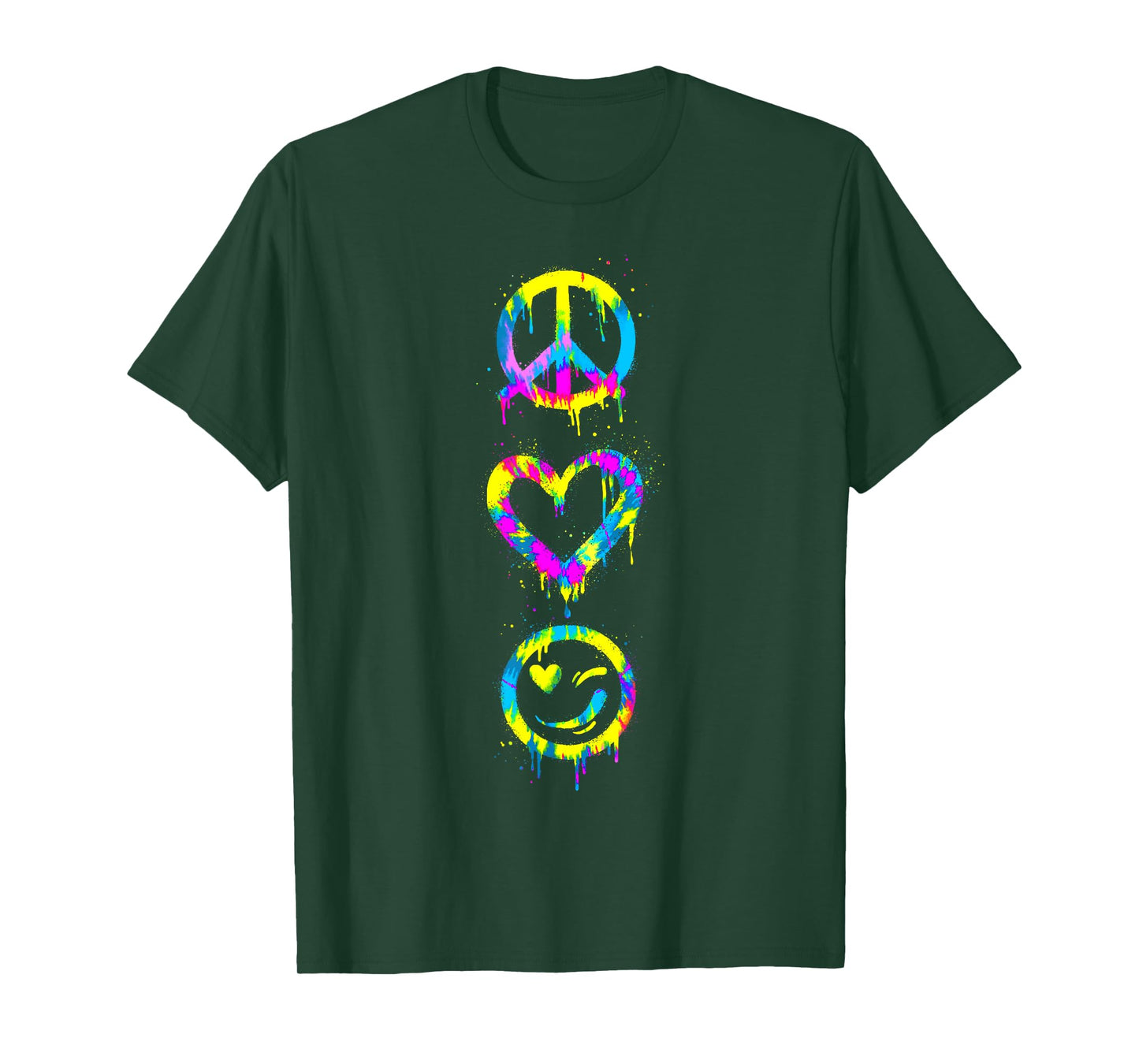 Groovy Hippie Tie Dye Peace Sign Heart Smile Face Peace Day T-Shirt