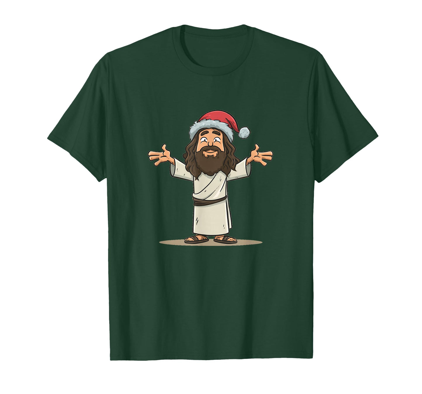 Great Cartoon Jesus with Festive Christmas Hat Costume T-Shirt