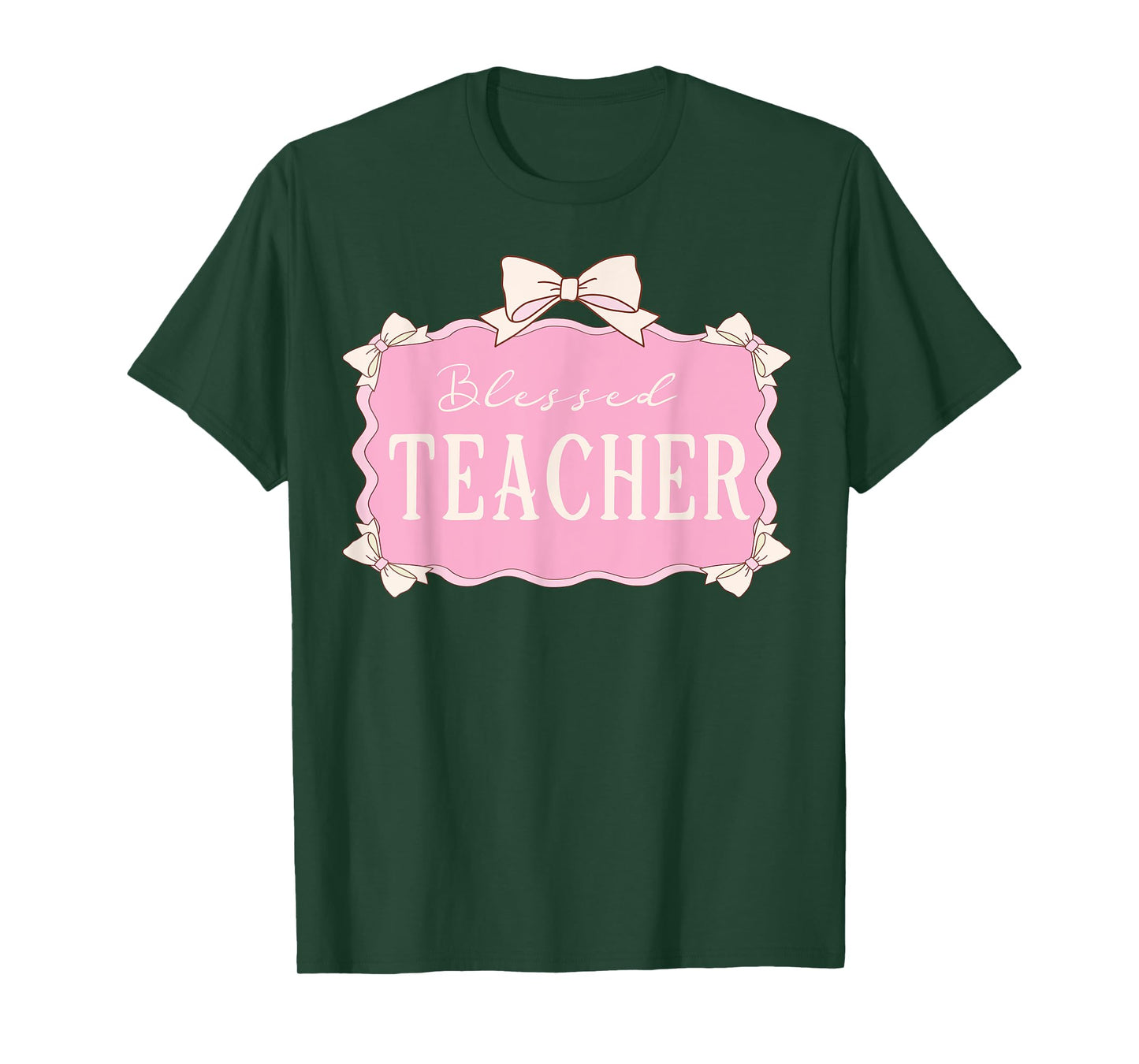 Blessed Teacher Pink Coquette Bow Christian Teacher T-Shirt