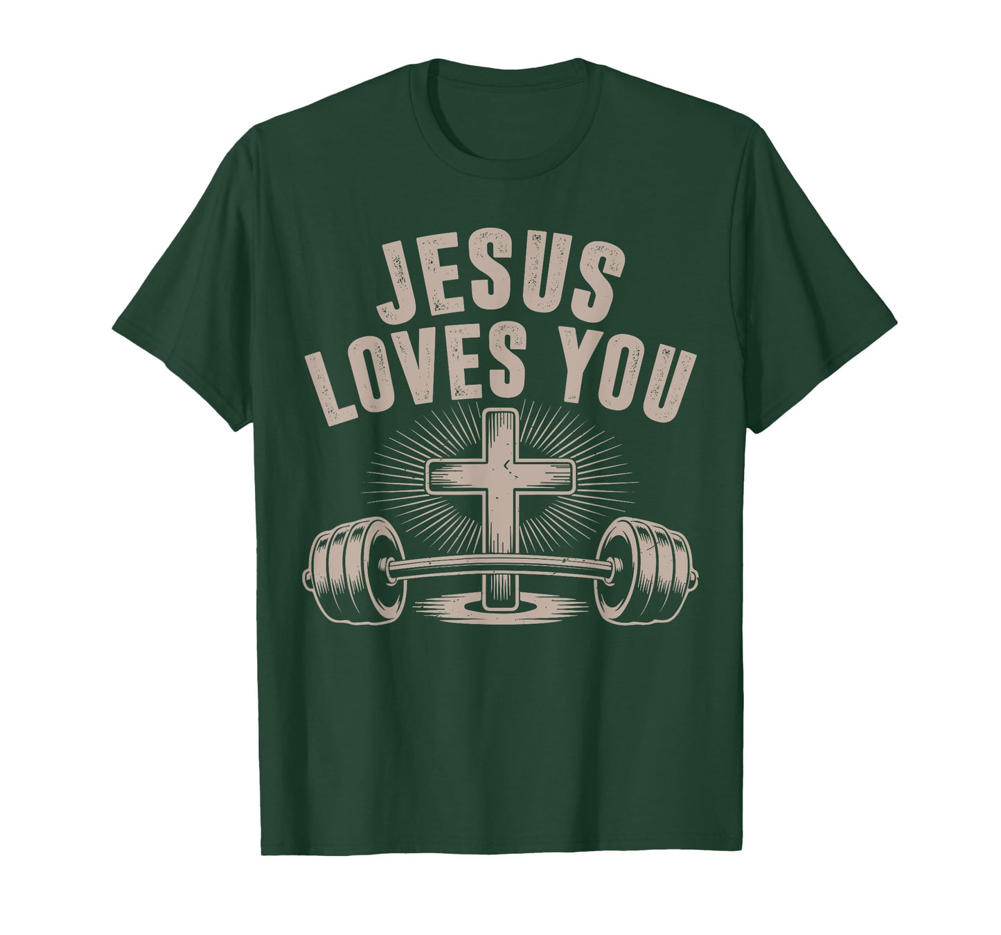 Jesus Loves You Funny Christian Workout Gym Barbell Cross T-Shirt