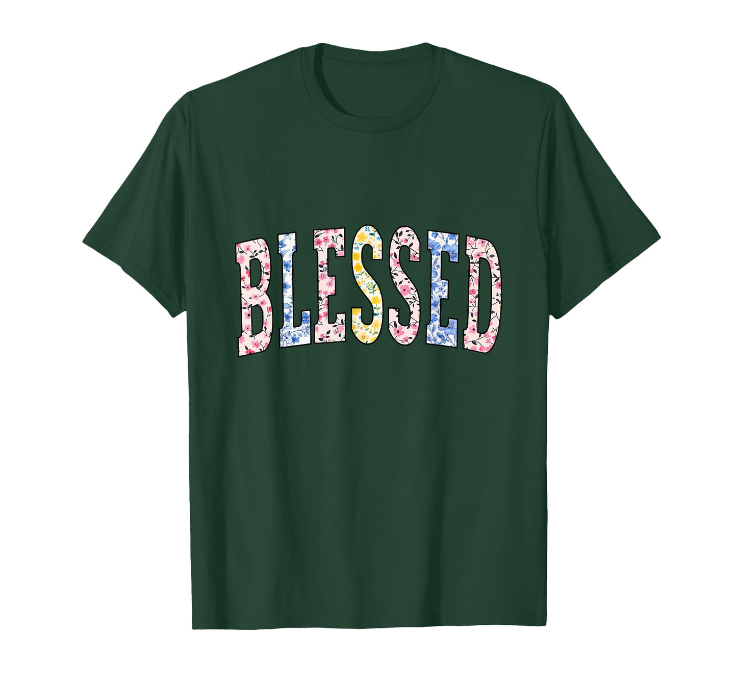 Blessed Varsity Floral Flowers Print Faith Christian Woman T-Shirt