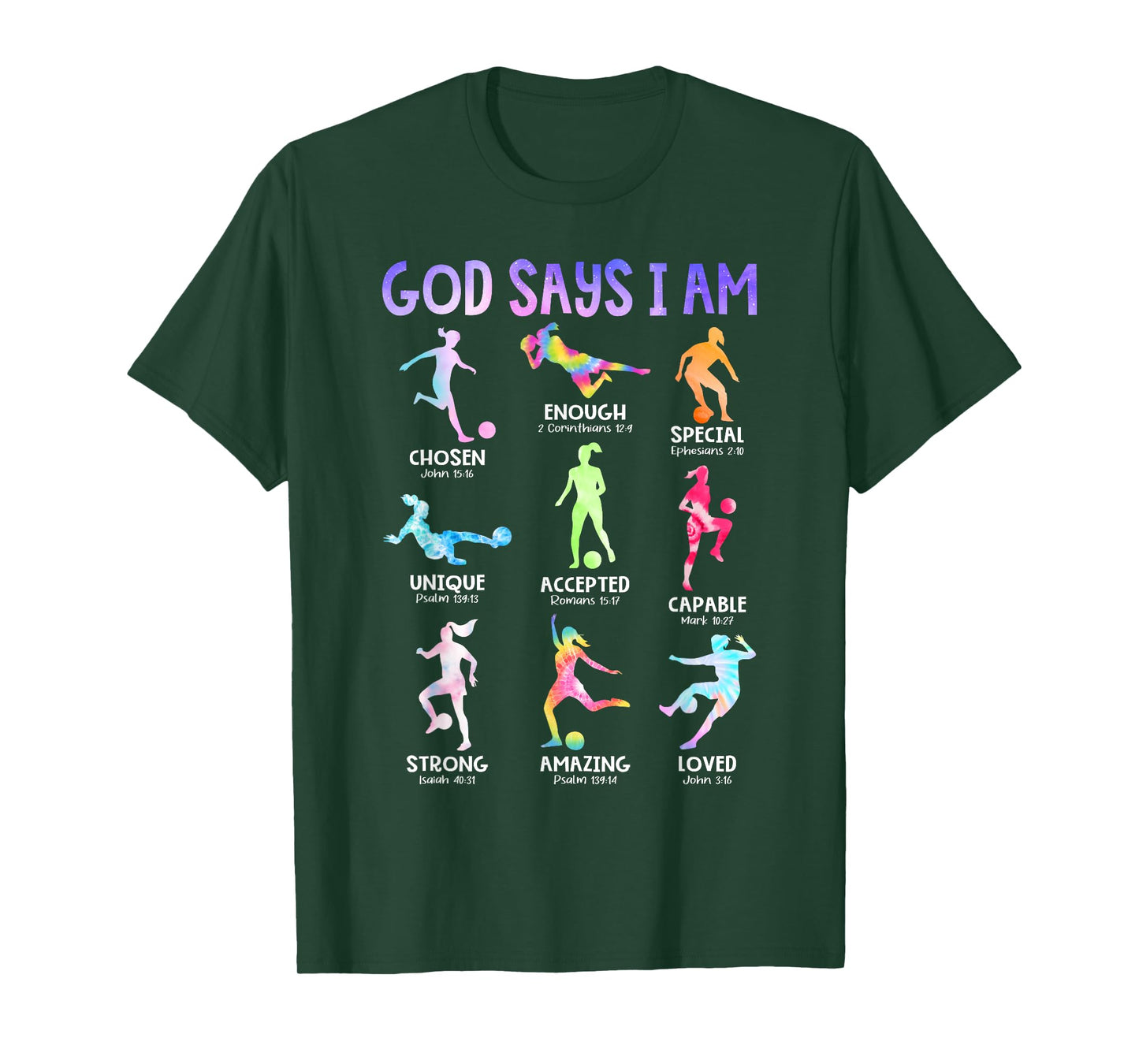 God Says I Am Christian Girls Teens Kids Soccer Tie Dye T-Shirt
