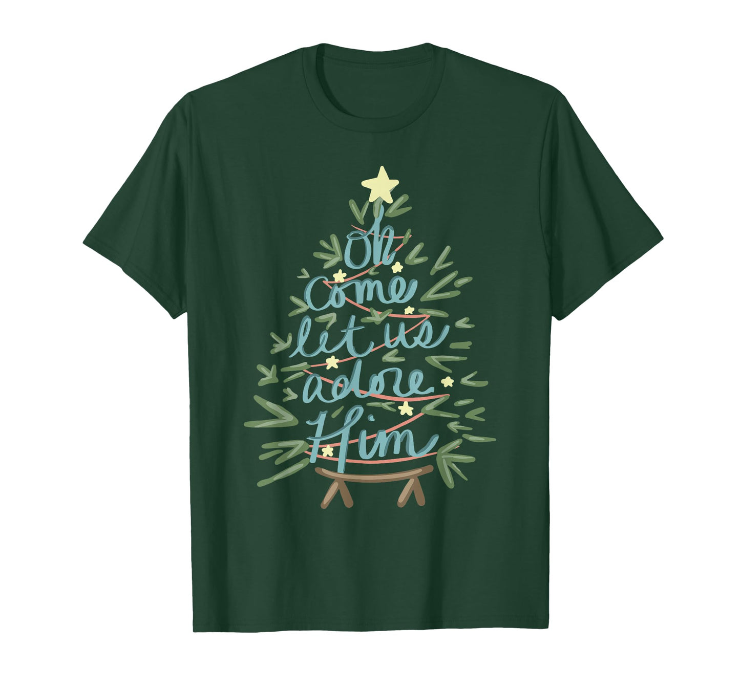 Oh Come Let Us Adore Him Christian Jesus Christmas Pajamas T-Shirt