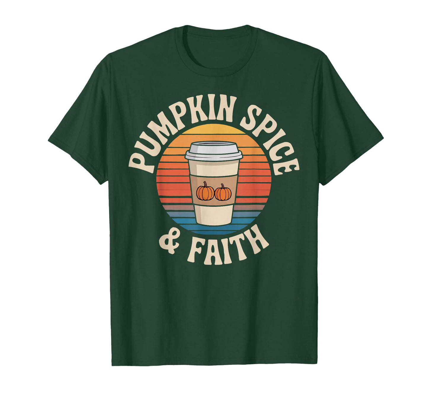 Pumpkin Spice & Faith Autumn Fall Leaves Latte Cinnamon T-Shirt