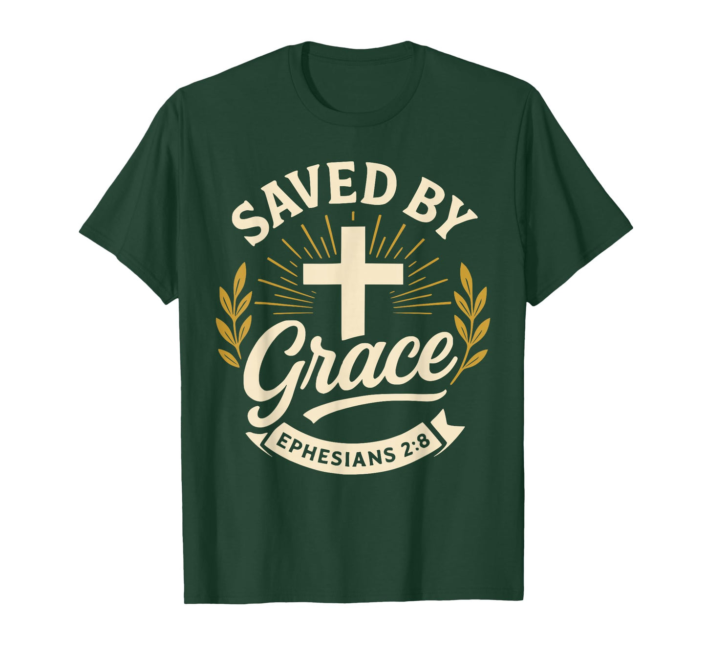 Saved by Grace Ephesians 2:8 Bible Verse Cross Design T-Shirt