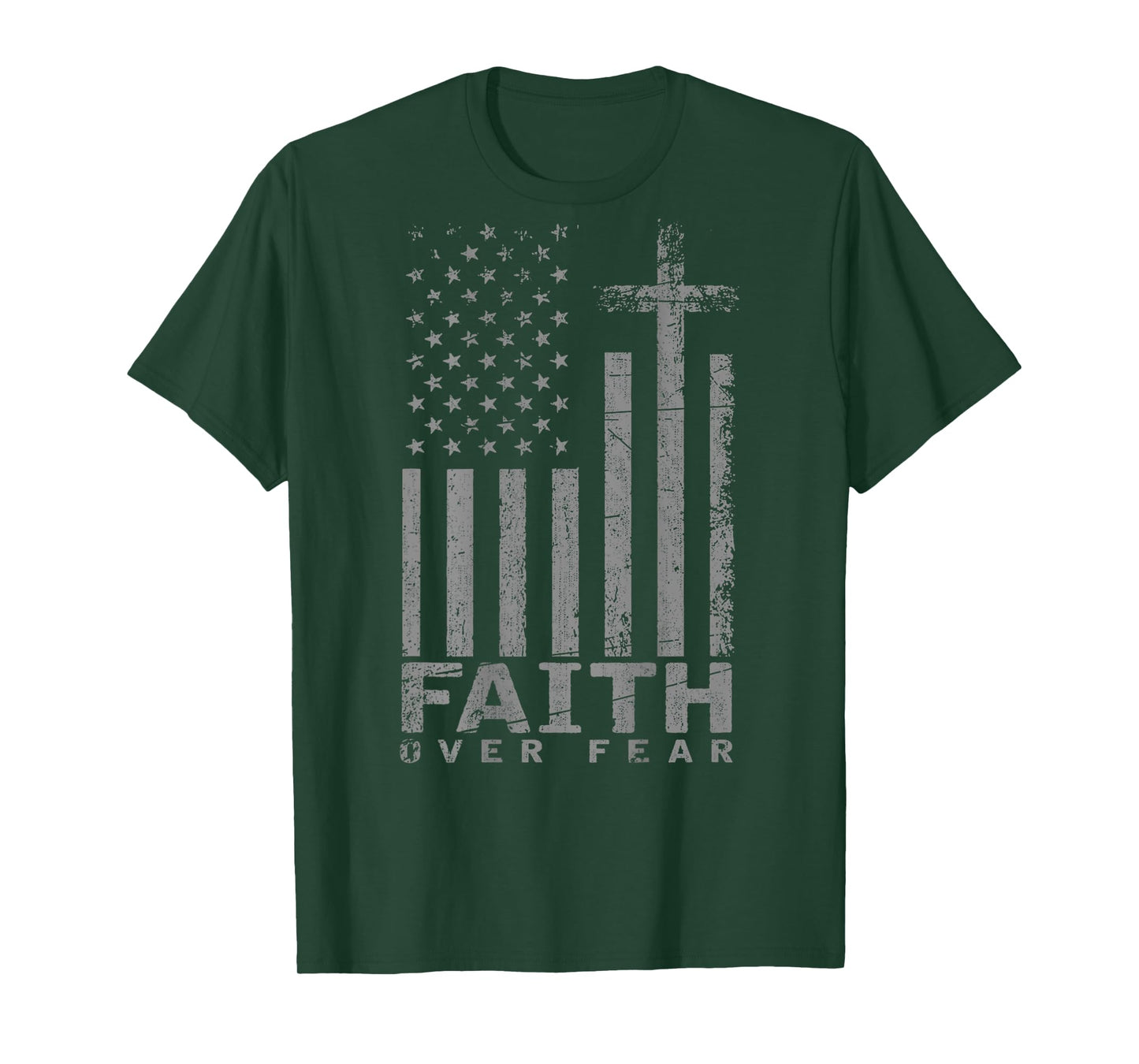 USA Flag Patriotic American Faith Over Fear Prayer (on back T-Shirt
