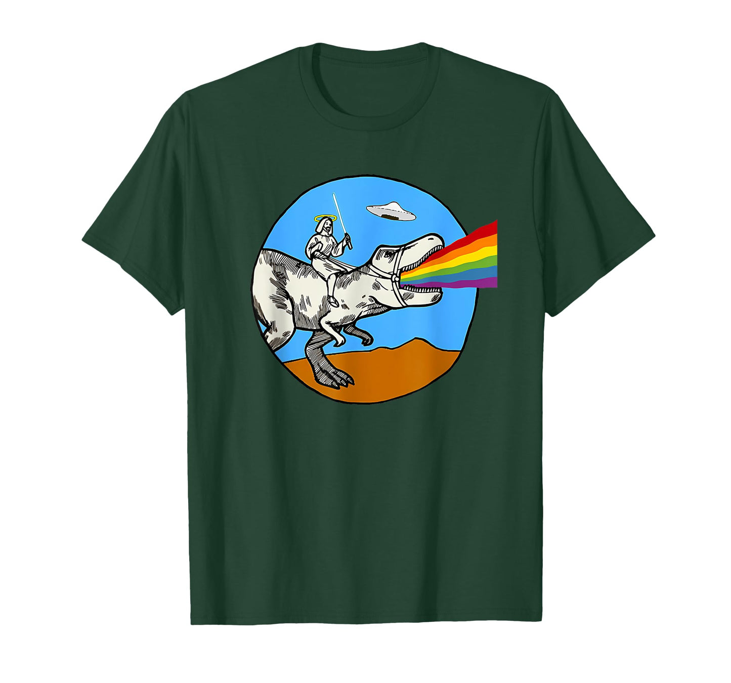 Funny Jesus Dinosaur Rainbow Jesus Ride Dinosaur T-Shirt