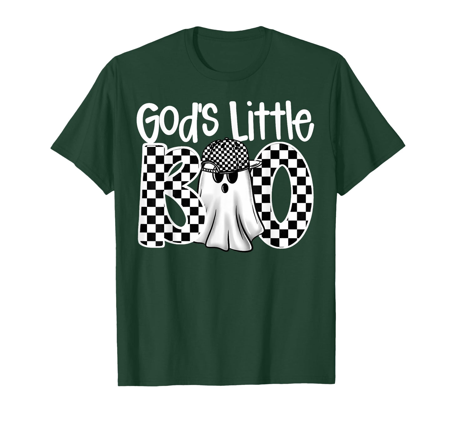 God's Little Boo Checkered Ghost Christian Halloween Boy Kid T-Shirt