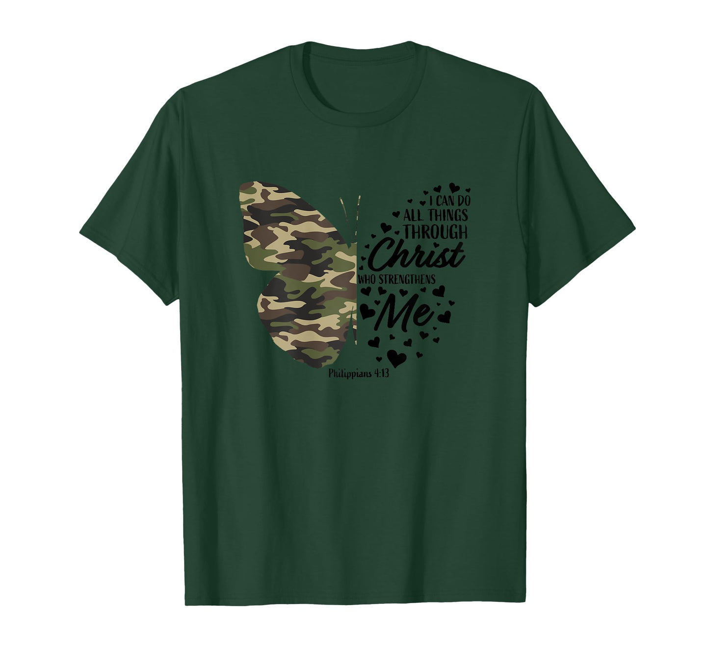 Cute Green Military Camo Butterfly Christian Religious Verse T-Shirt