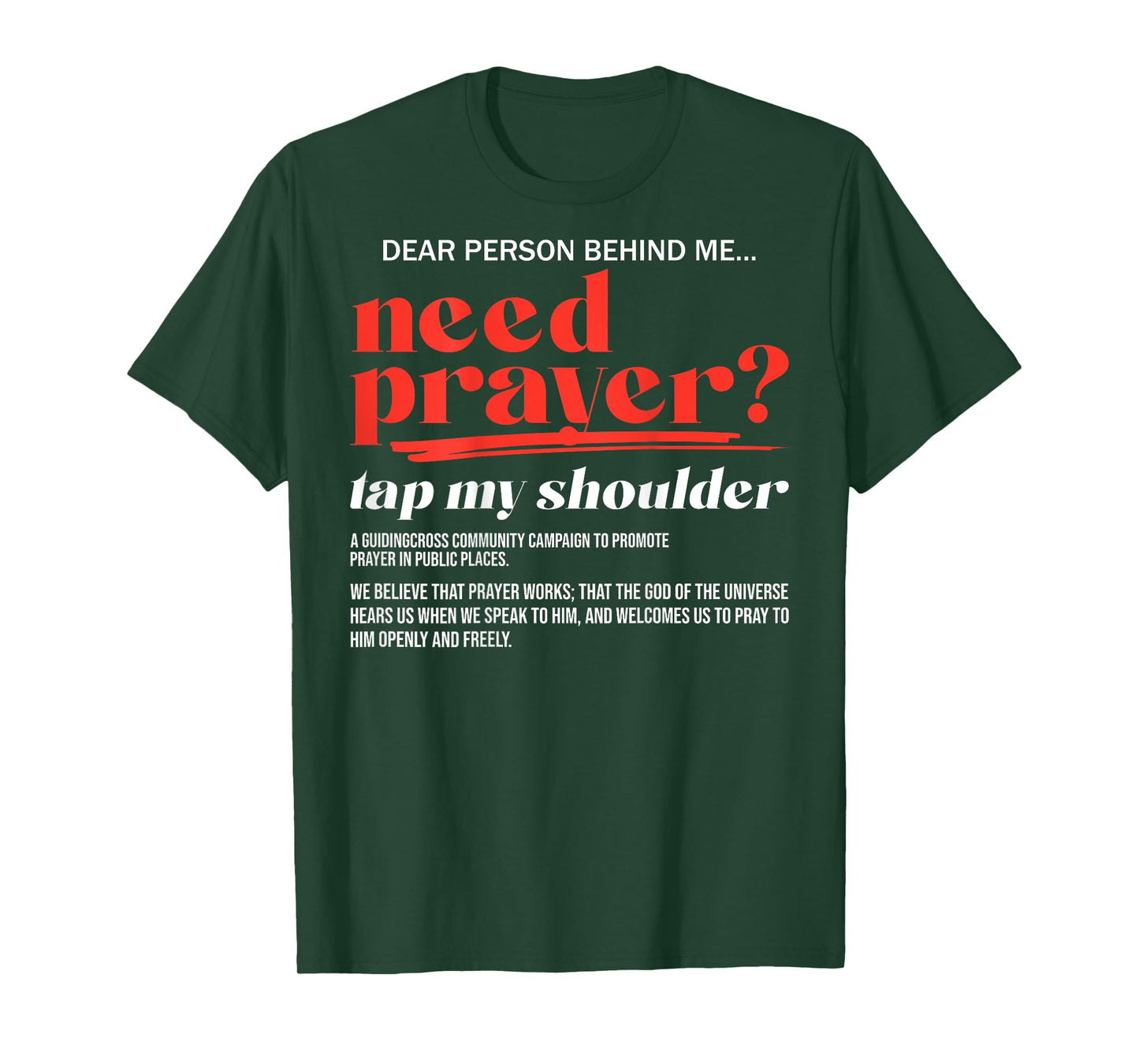 Need Prayer Tap My Shoulder Christian Men Women (On Back) T-Shirt