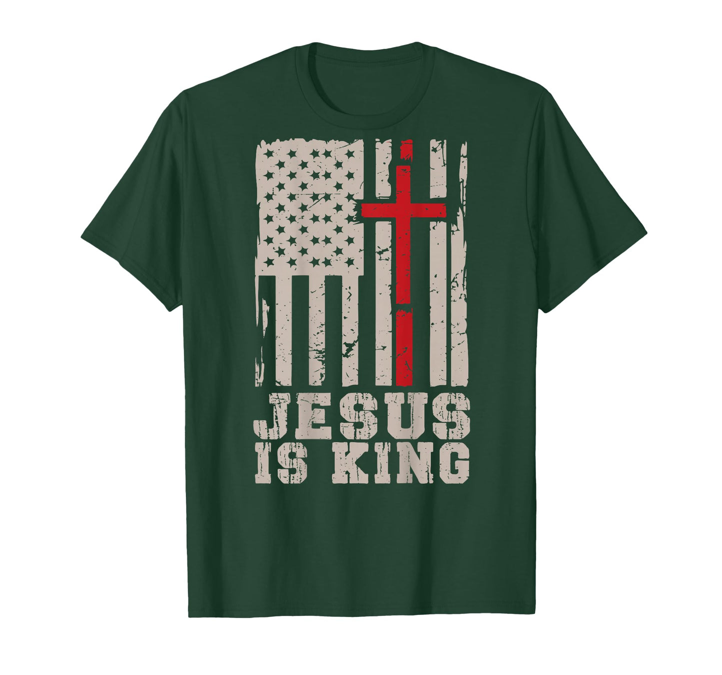 Cross Jesus is King American Flag Christian Patriotic Faith T-Shirt
