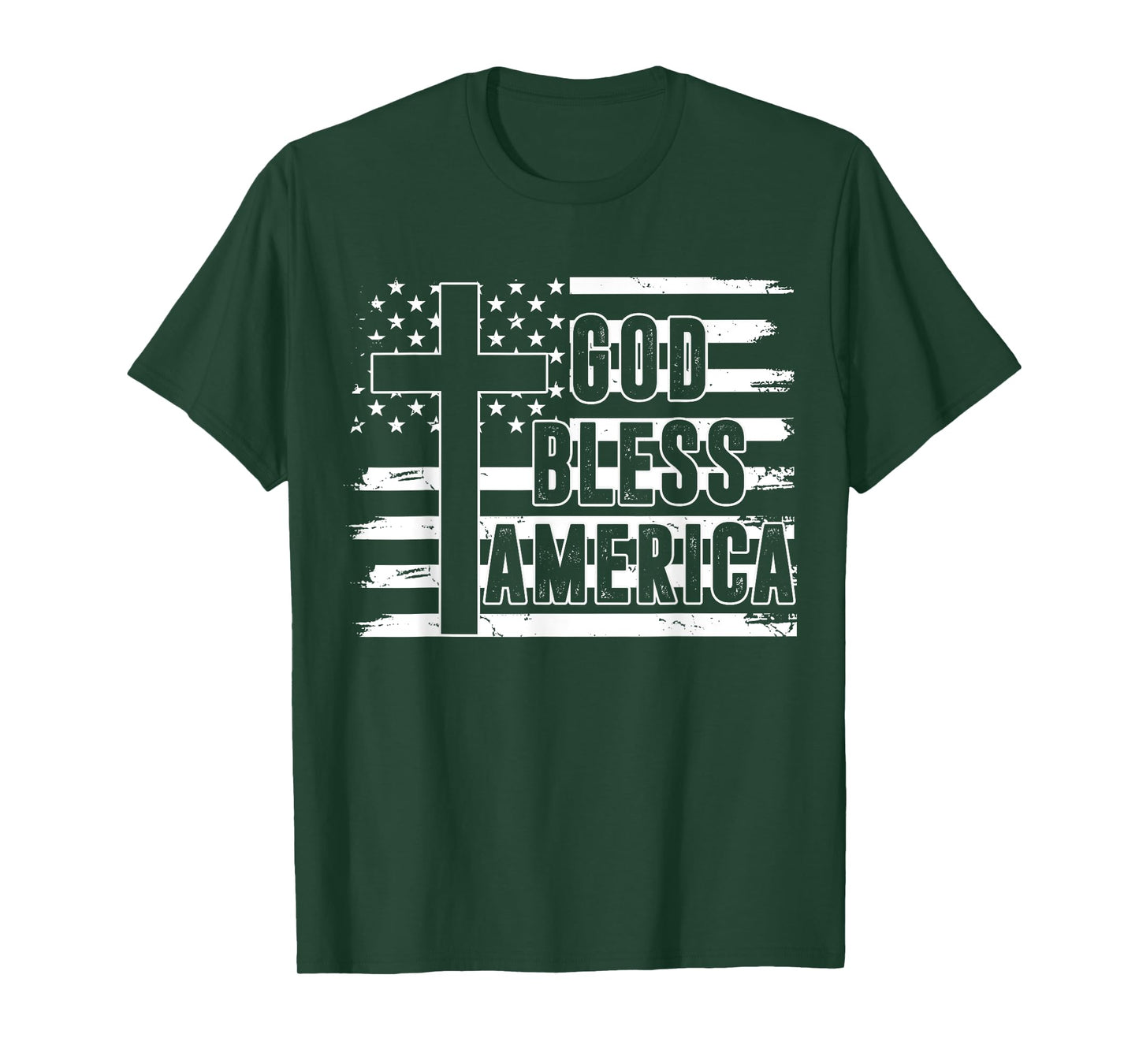 Cross God Bless America Patriotic Flag USA Christian Men Dad T-Shirt
