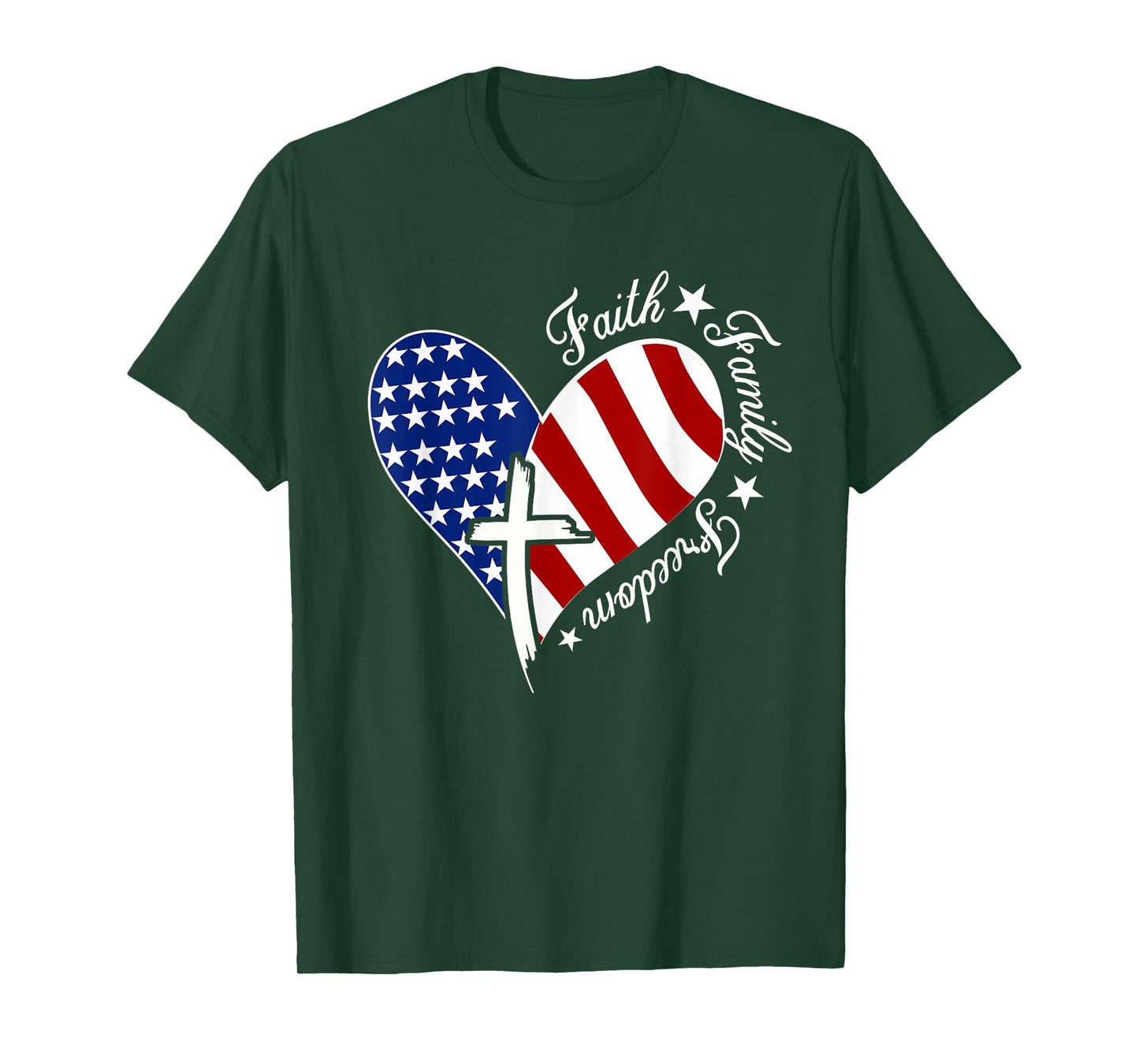 Faith Family Freedom Heart Christian American 4th of July T-Shirt