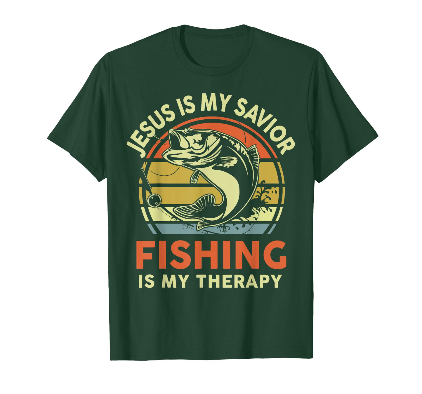 Jesus Is My Savior Fishing Therapy Funny Christian Bass Dad T-Shirt